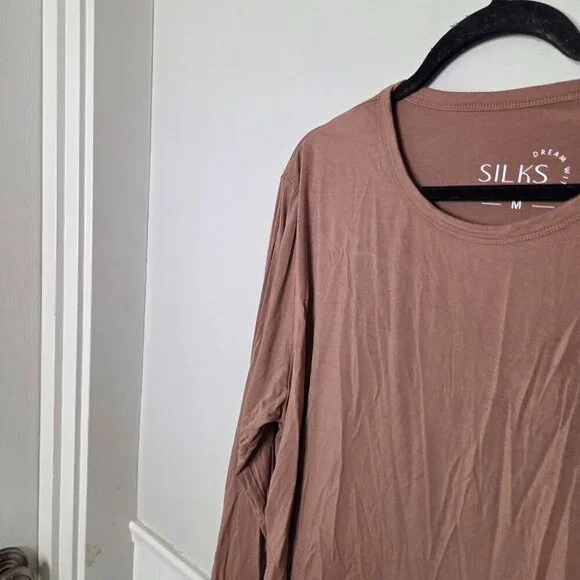 SILKS Solid Brown Long Sleeve Pants Lounge Pajama Set